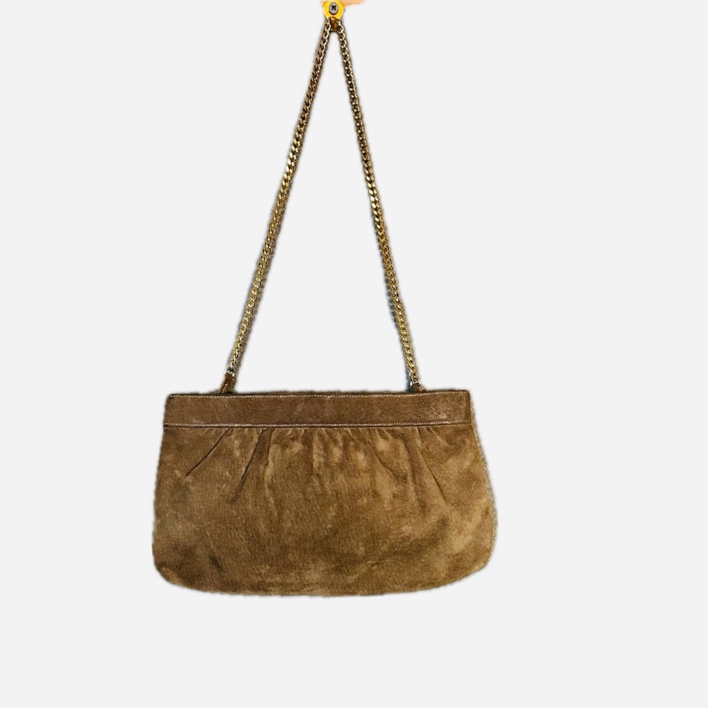 Morris Moskowitz vintage suede taupe clutch and shoulder strap purse